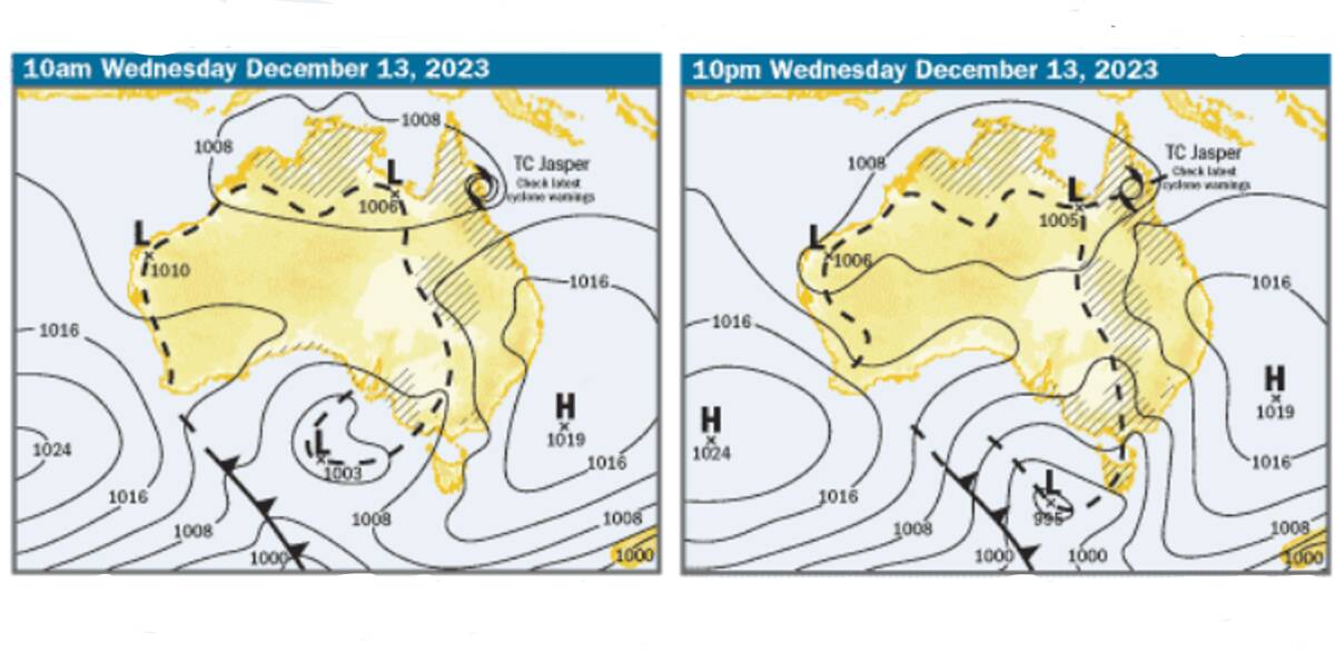 BOM's forecast maps for Wednesday.